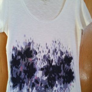 Eddie Bauer White w/Blue Cotton T-Shirt Small